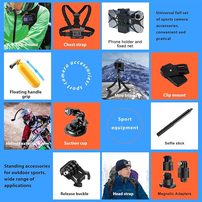 Upgrade Action Camera Accessories Kit Compatible with GoPro DJI Insta360 | 70in1 Camera Accessory Bundles for GoPro 13 12 11 10 9 8 7 6 5 4 3 Max 11 mini Insta360 X5 X4 X3 DJI Osmo Action 6 5Pro 4 3 - Image 6