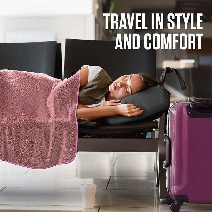 VENTURE 4TH Travel Blanket Pillow, 2-in-1 Soft Plush - Pink | 68"x42" ultra-soft micro plush Blanket. Folds into portable Pillow Case with Travel Sleeve & Clip. Lint-free, no shedding. - Image 9