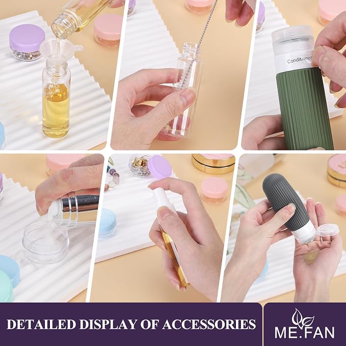 ME.FAN Travel Bottles for Toiletries,18 Pack Silicone Portable Size Bottle, TSA Approved Refillable Cosmetic Container Kits for Conditioner, Shampoo, Lotion,Face Cream - Pink - Image 4