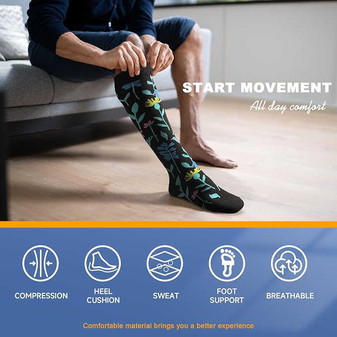 cerpite Compression Socks for Women & Men 6 Pairs Knee High Compression Socks 20-30 mmhg Best for Running,Nurse,Travel - Image 6