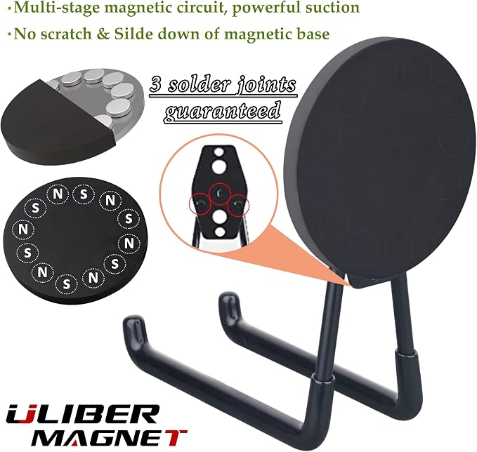 ULIBERMAGNET Strong Magnetic Ultimate Hooks,Large Magnet with Hooks for Heavy Duty Tools,Jig Saw,Hose, 2 Pack Heavy Duty Magnetic Hooks for Hammer Drill,Circular Saw,Garden Tool(3.46inch/Black) - Image 4
