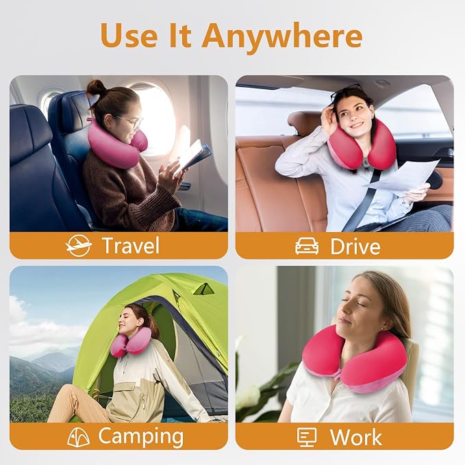 Travel Pillow, Memory Foam Neck Pillow for Traveling, U Shape Airplane Portable Flight Pillow Adult Travel Neck Pillow for Plane Train Car Home Office (Pink) - Image 7