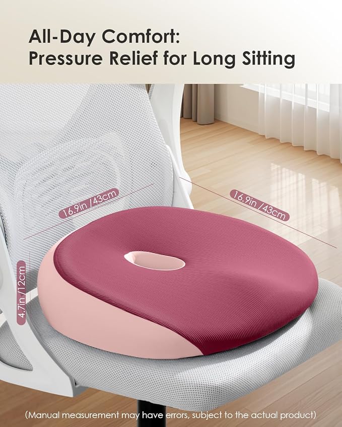 Seat Cushion, Memory Foam Cushion for Office Chair, Ergonomic Office Seat Chair Cushion for Relieving Sciatica, Soft & Breathable Car Seat Cushion - Pink - Image 7