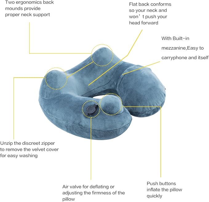 Keemall Portable Inflatable Travel Neck Pillow Flight & Airplane Essentials | Luxury Soft Fabric for Comfort, 360 Degree Ergonomic Neck Pillow, For Plane, Car & Long Road Trip, Portable with Carry Bag - Image 5