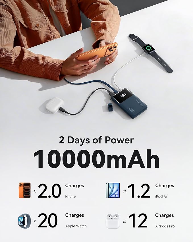 INIU Power Bank, Compact 10000mAh 45W PD Fast Charging Portable Charger | Detachable USB-C Cable, Stand, Flight-Safe, Travel, Flashlight, Battery Pack for iPhone 17 16, Samsung S26, iPad etc, Blue - Image 5