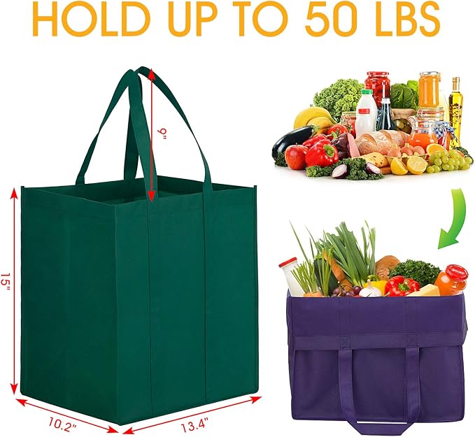 12 Pack Reusable Grocery Shopping Bags Large Foldable Tote Bags Bulk | Eco Produce Bags with Long Handle for Shopping Groceries Clothes (6 Assorted Colors) - Image 3
