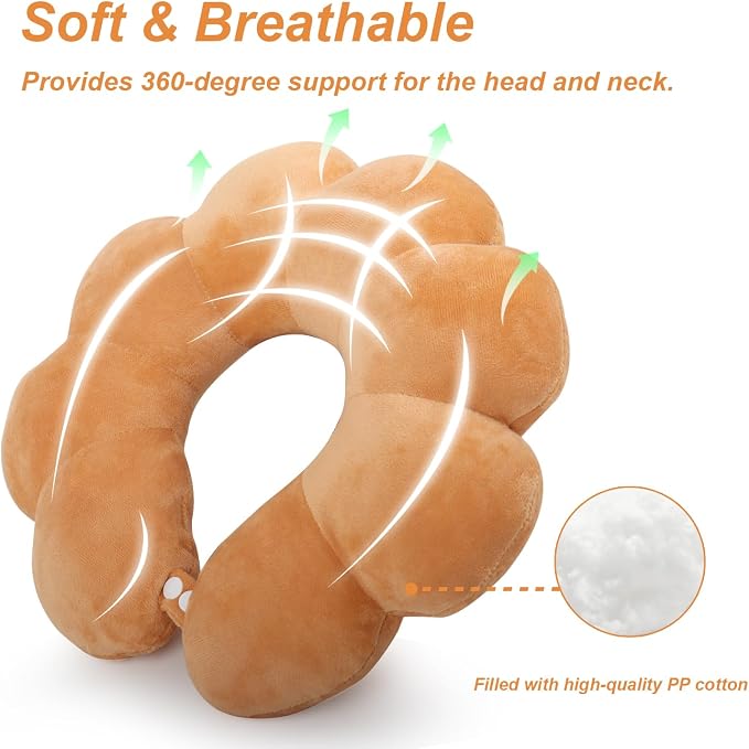 Sexysamba Flower Travel Neck Pillows for Airplanes Breathable Cotton U-Shaped Neck Pillow for Kids & Adults Head Neck Chin Support Rest Pillow for Traveling,Car,Train,Bus,Recline,Home,Office,Kahki - Image 3