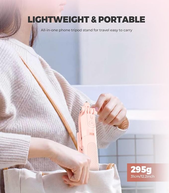 Phone Tripod & Selfie Stick, 180cm Aluminum All in One Extendable Tripod for Smartphone-Pink - Image 6