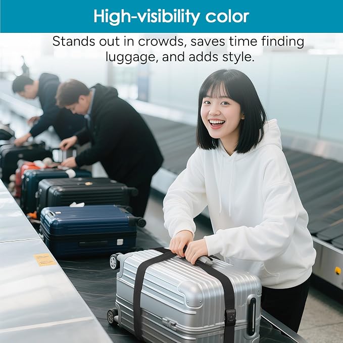 Travel Inspira TSA Accepted Long Luggage Cross Straps for Suitcases | Heavy-Duty Nylon; TSA-Approved Lock with Tag; Adjustable 103-200cm; Secure Black Strap; 20-28 Inch Bags; Anti-Burst - Image 4