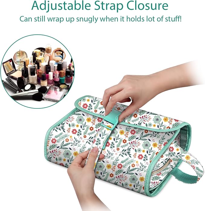 FINTIE Portable Toiletry Cosmetic Travel Bag Hanging Makeup Organizer | Large Water Resistant Storage Pouch Case, For Women Girls, Spring - Image 3