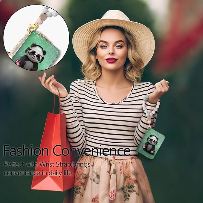 Blusabaca RFID Credit Card Holder Small Women Travel Wallet, Cute Panda | Removable Keychain, Case with Zipper, Vegan PU Leather, Cash Coin Pocket, Business Accordion Purse, Ladies Female Gift - Image 2