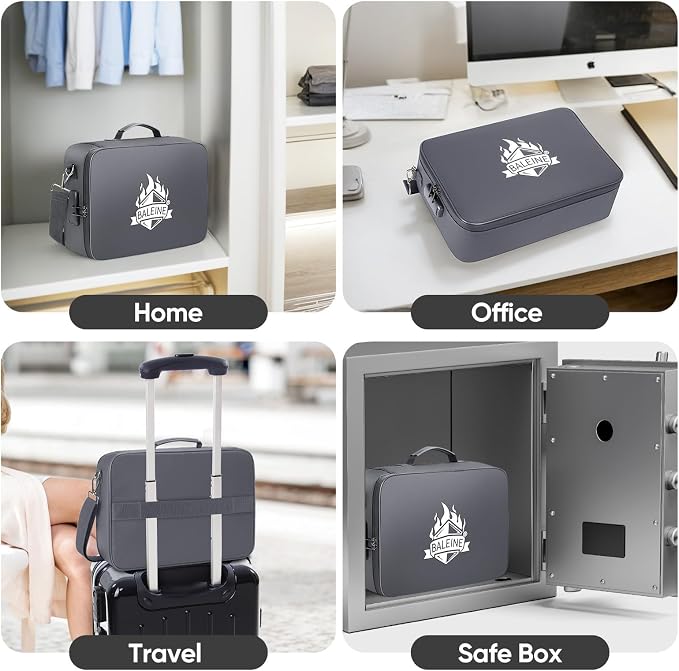 BALEINE Fireproof Document Box with Lock, Portable Fireproof Document Bag Waterproof Fire Proof File Boxes for Documents, File Organizer Box for Important Paperwork (Gray, 15''x11''x4'') - Image 9