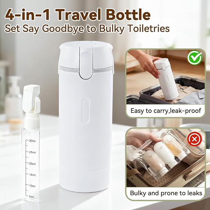 4 in 1 Travel Dispenser Bottle with Cleaning Brush,4 Pack 30ml Leak Proof Refillable Travel Size Toiletries Containers for Shampoo Conditioner,Portable Travel Bottles Set for Vacation Camping & Gym - Image 5