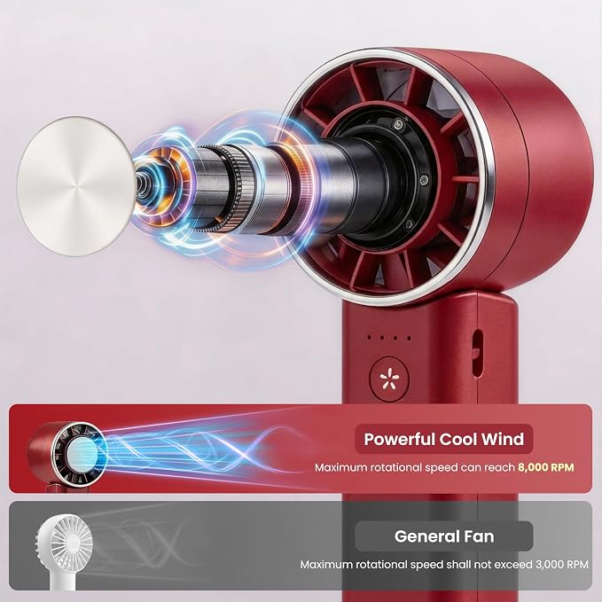 Foldable Handheld Fan with Ice Cooling - 4 Speed Rechargeable Mini Portable Fan, Ultra-Lightweight Personal Air Cooler for Desk, Travel and Makeup, Red - Image 2