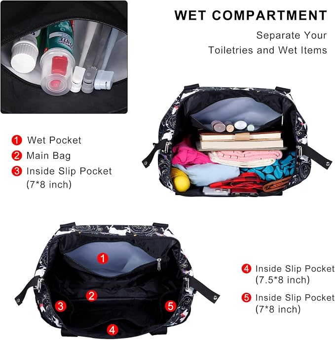 Expandable Duffel Bag for Women with Trolley Sleeve/Wet Pocket Weekender Travel Tote Large Carry On Overnight Luggage - Image 4