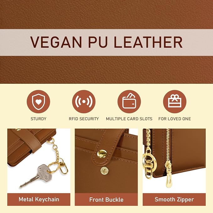 Jogjam Caramel Rfid Women Wallet, Small Slim Compact Credit Card Holder | PU Leather Bifold Cash Zipper Coin Pocket ID Window, for Female Ladies Teen Girls Girly Gifts - Image 6