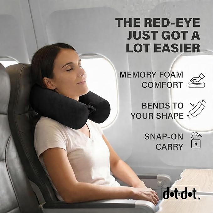 Dot&Dot Twist Memory Foam Travel Pillow, Bendable Neck Pillow for Airplane, Car and Home, 26-Inch Adjustable Roll with Washable Cotton Cover, Black - Image 2