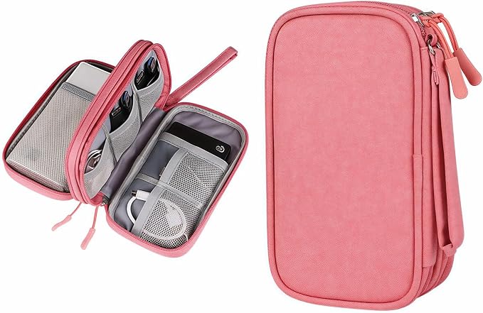 Portable Waterproof Double Layers All-in-One Storage Bag, Travel Cord Organizer，Electronics Accessories Organizer Pouch Bag for Accessories,Charger, USB Cable, Gadget (pink) by Unknown