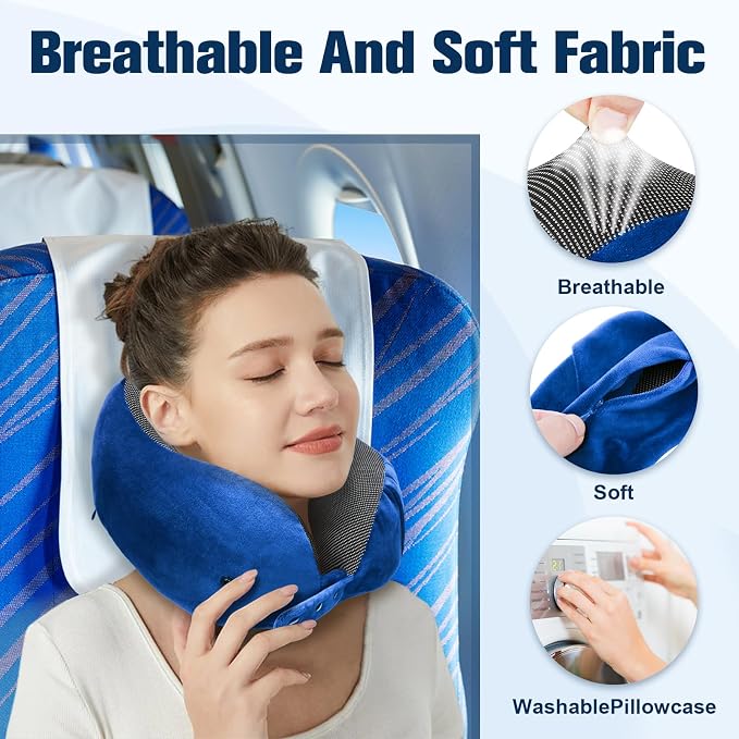 Cirorld Neck Pillow for Traveling, Travel Pillows for Airplanes,100% Pure Memory Foam Travel Neck Pillow, Adjustable Flight Pillow, Portable Plane Accessories with Eye Mask, Earplugs, Carry Bag - Image 6