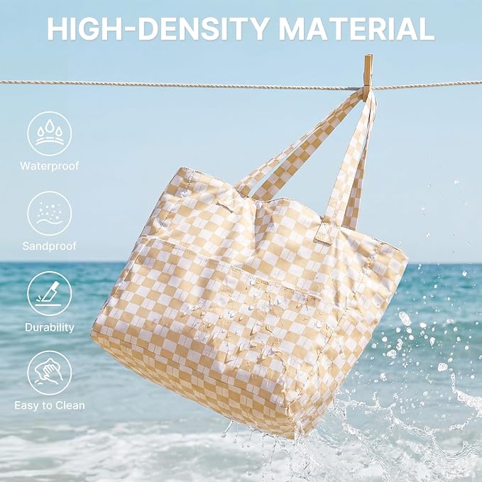 G4Free Large Beach Bag Waterproof Sandproof, Zipper Pool Tote for Women | XL Large Capacity, with Wet Compartment, Foldable Packable with A Pouch, for Swim Travel Grocery - Image 6