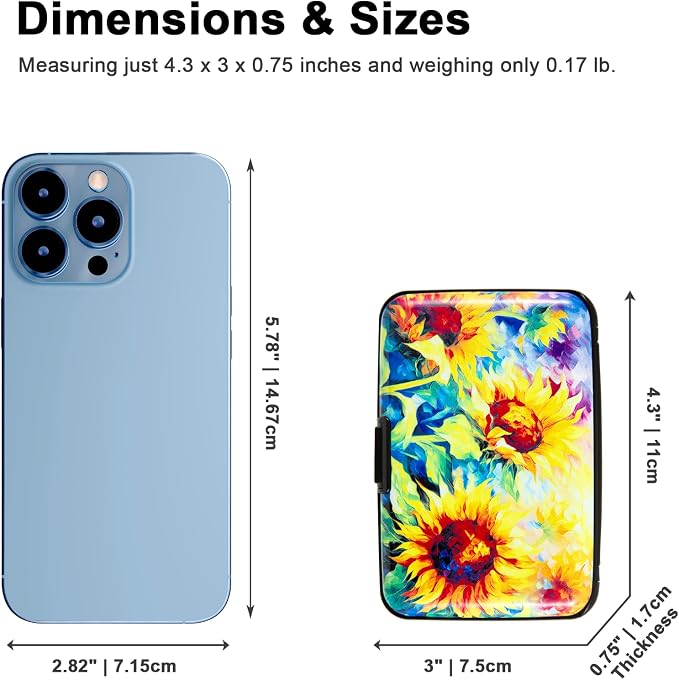 Credit Card Holder for Women Men RFID Blocking Wallet Small Business Metal Slim Mini Aluminum Hard Case (Yellow SunFlowers Painting) - Image 4