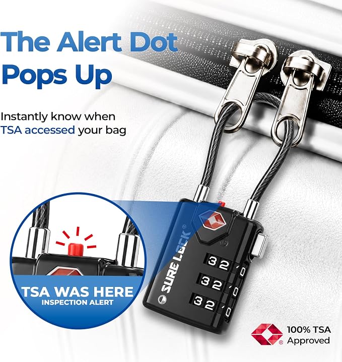 SURE LOCK TSA Approved Luggage Locks with TSA Open Alert Indicator, 3 Digit Combination Travel Lock for Suitcase, Luggage, Backpack,Toolbox & Travel Bag Black 4 Locks - Image 3