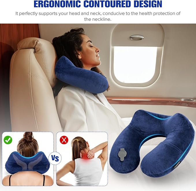 Rewondah Inflatable Travel Pillow for Sleeping Airplane - Inflatable Neck Pillow for Traveling on Plane with Washable Cover, Blow up Neck Travel Pillow for Airplanes, Cars - Portable and Comfortable - Image 2