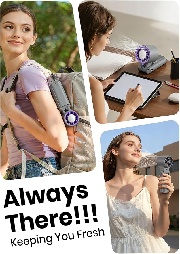 Portable Handheld Turbo Fan, 1-199 Speed Adjustable, Grey Purple | 4 IN 1 Pocket Design with LED Display, High-Power Motor, Rechargeable Battery, Mini Fans for Indoor/Outdoor/Travel/Work - Image 5