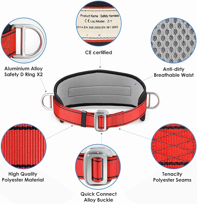 Safety Climbing Belts, Positioning Climbing Belt with Waist Pad and 2 D Rings, Safety Belt Kit Personal Portable Protective Equipment - Image 4