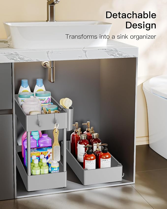 Pipishell 3 Tier Slim Storage Cart with Wheels, Bathroom Storage Cart, Gray | 7.1 inch Wide - Fits Narrow Spaces, Storage Cup and 6 Hooks, Ventilation Holes, Durable ABS Material, Detachable Wheels - Image 6