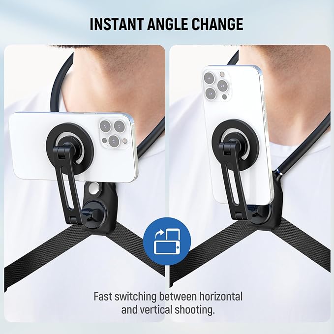 NEEWER Magnetic Neck Holder for Action Camera & Phone, Hands Free Neck Mount with Chest Strap Compatible with GoPro DJI Insta360 iPhone, Phone Holder for POV Vlog Video Recording, GP26 - Image 2