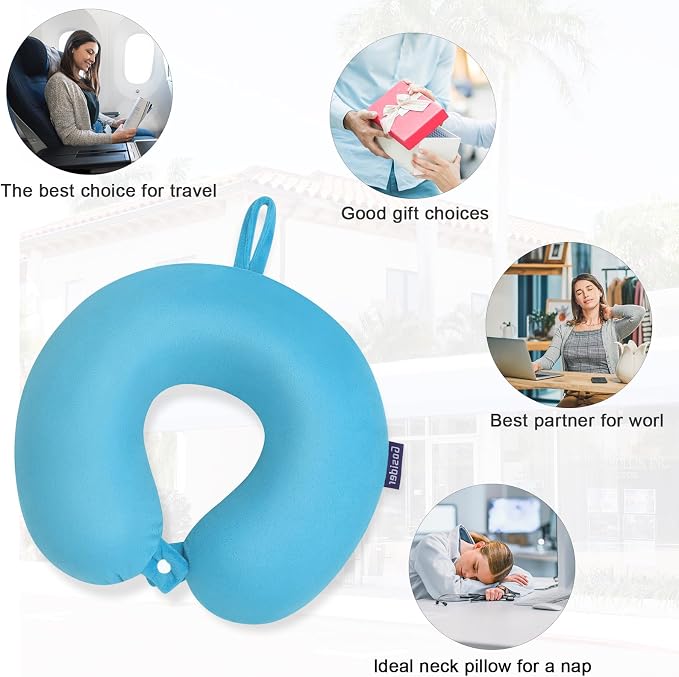 Neck Pillow for Travel Comfortable Travel Pillows U Shape Memory Foam Airplane Pillow Support Neck and Head Portable Neck Pillows Suitable for Airplane, Trains, Self-Driving Cars, Lake Blue Color - Image 6