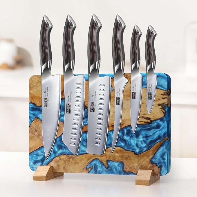 HOSHANHO Resin Magnetic Knife Block, Double Sided Magnetic Knife Holder | Multifunctional Kitchen Knife Organizer Storage for Kitchen Counter, Thickened Acacia Wood Universal Knife Block for Chefs - Image 7