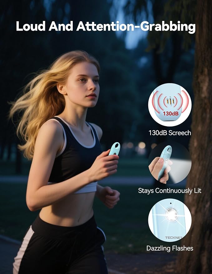 TECKNET Personal Safety Alarm,Portable Personal Alarm for Women with Flashing Strobe Light & Low Battery Alert,130dB Rechargeable Emergency Keychain Alarms for Women ,Men,Kids,Seniors(Blue) - Image 2