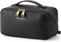 BAGSMART Makeup Bag Travel Cosmetic Bag,Women Toiletry Case, Brushes, Black | Make Up Bag Flat Open Toiletry Bag for Women, PU Leather Travel Essentials Wide-open Skincare,Brushes Organizer Case Large by BAGSMART