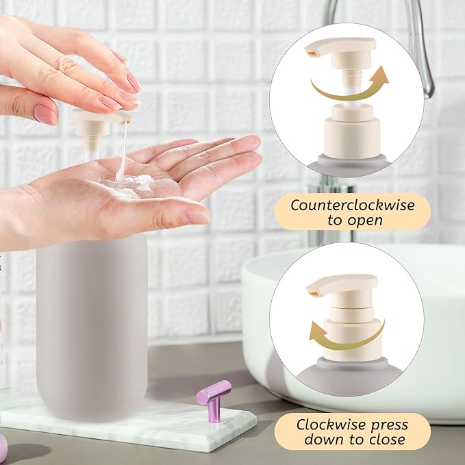 6 Pcs 10 oz Soft Plastic Bottles with Press Pump,Empty Refillable Travel Shampoo Dispenser Container for Hand Soap,Shampoo,Lotion,Body Wash,Conditioner,Silicone Funnel Included (Grey) - Image 3