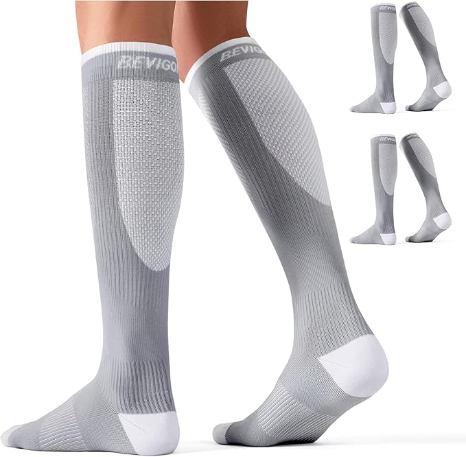 Bevigorio Compression Socks for Women Men 15-20mmHg Circulation Cushion Knee High Support Socks Athletic Daily by Bevigorio