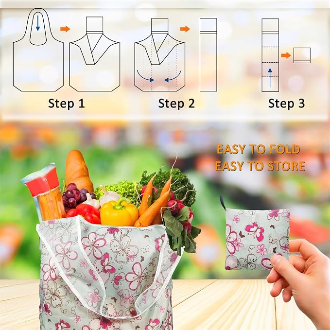 Grocery Reusable Shopping Bags, 4 Pack 50Lbs Foldable Large Washable Market Bags, Foldable Large Capacity Tote Bag For Travel, Bulk Market Cloth Storage Gifts Bags For Women - Image 4