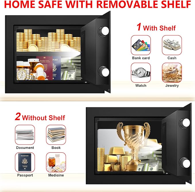 1.3 Cub Small Safes for Home Use Fire and Water Proof, Digital Security Fireproof Safe Box with Combination Lock, Smart Alarm System and Removable Shelf, Fire Safe for Home Documents Valuables - Image 5