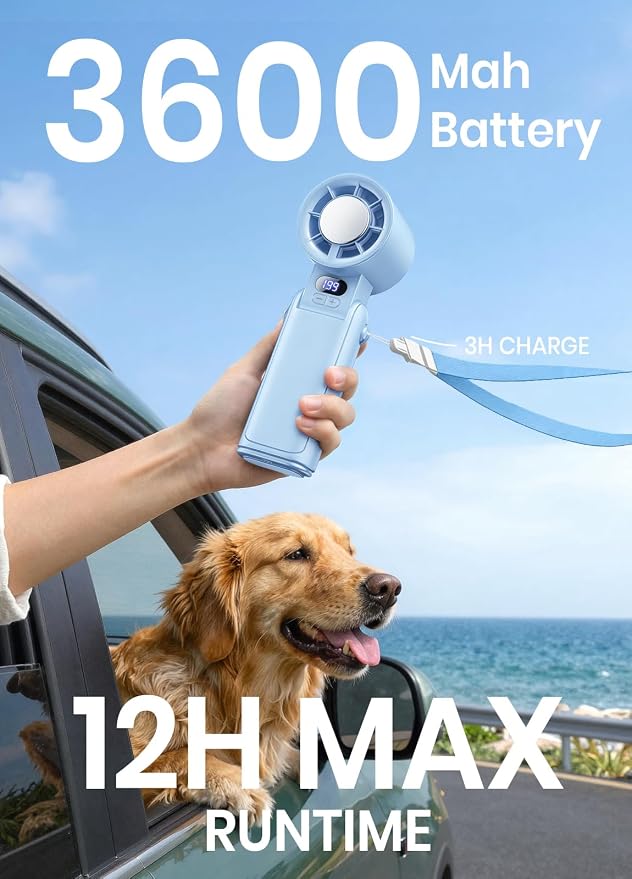 Portable Handheld Turbo Fan, 1-199 Speed Adjustable, Blue | 4 IN 1 Pocket Design with LED Display, High-Power Motor, Rechargeable Battery, Mini Fans for Indoor/Outdoor/Travel/Work - Image 8