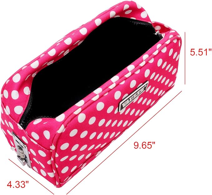 Vaultz Locking Nylon Travel Kit, 10 x 5.75 x 5 Inches, Pink/White Polka Dots (VZ03512) | Durable nylon construction with a secure key lock closure, compact size fits easily in luggage, tote bags or dresser drawers - Image 5