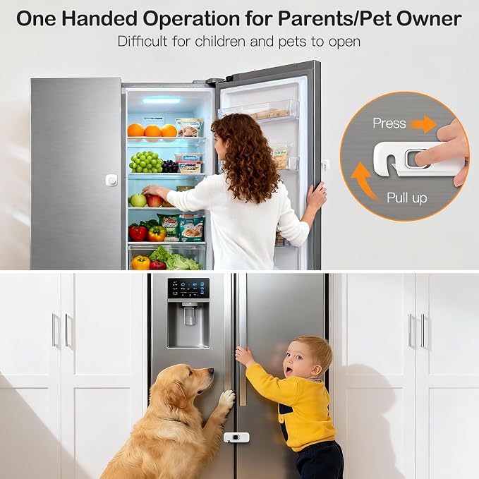 Fridge Locks for Kids with Strong Adhesive, 2 Pack Pet&Child Proof Refrigerator Lock for Kids to Keep Door Closed, Freezer Lock for RV Refrigerator, Garage Fridge, Upright Freezer, Mini Fridge, White - Image 3