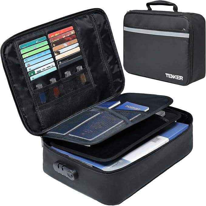 Document Bag with Lock, Fireproof File Storage Case with Water-Resistant, TENKER Organizer Box for Document, Safe Portable Travel Home Organizer for Laptop, Files, Certificates, Black(15''x11''x4'') by TENKER