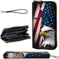 Wallet,Leather Long Wallet Suitable For Ladies And Teenagers - Detachable Wristband + RFID Travel Wallet With Card Slot - Bald Eagle American Flag by Unknown