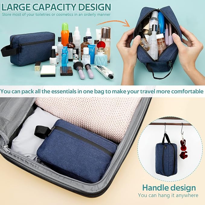 Travel Toiletry Bag for Women and Men, Water-resistant Shaving Bag for Toiletries Accessories, Foldable Storage Bags with Divider and Handle for Cosmetics Toiletries Brushes Tools - Image 3