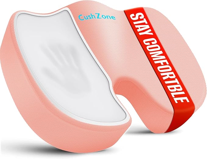 CushZone Memory Foam Seat Cushion for Office, Car & Wheelchair, Pink | U-shaped Coccyx Cutout, Contoured Design, Breathable Removable Mesh Cover, Non-Slip Base, Carry Handle by CushZone