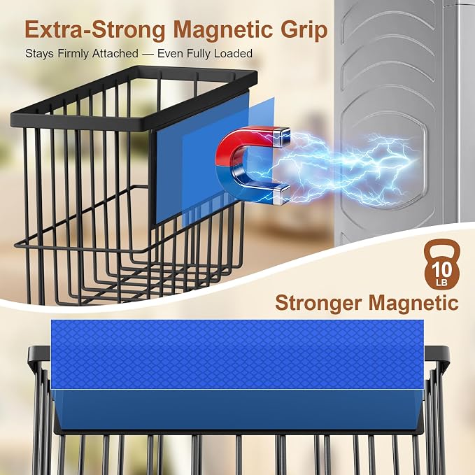 FAMNONE Magnetic Laundry Organizer, Dryer Ball Holder & Hanger Rack | Magnetic Lint Bin, Fridge Basket, Washer Dryer Organizer, Metal Magnetic Basket for Kitchen, Fidge, Laundry - Image 4