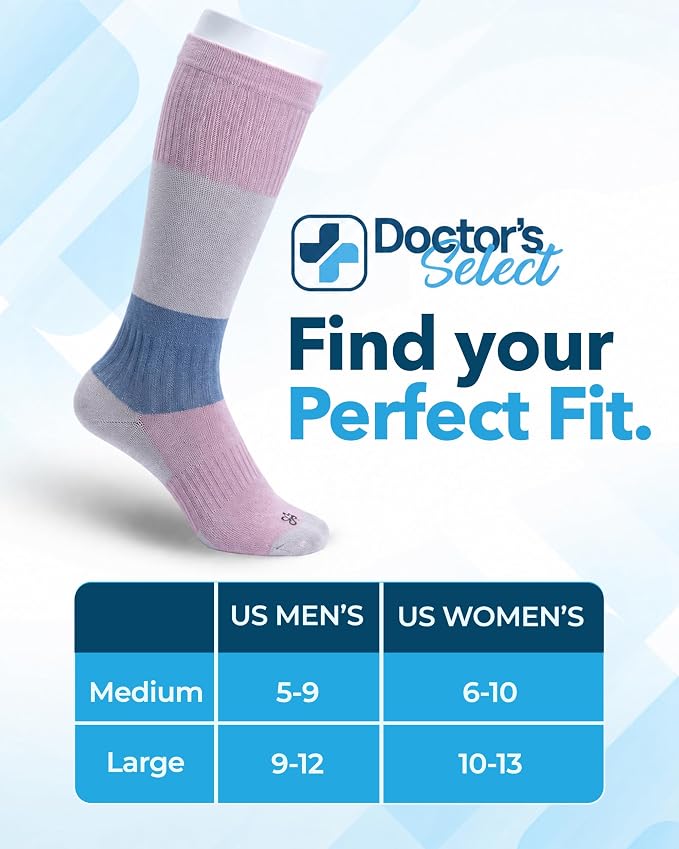 Doctor's Select® Bamboo Viscose Light Compression Socks for Women & Men - 3 Pairs, 8-15 mmHg Compression Socks, Knee High - Image 7