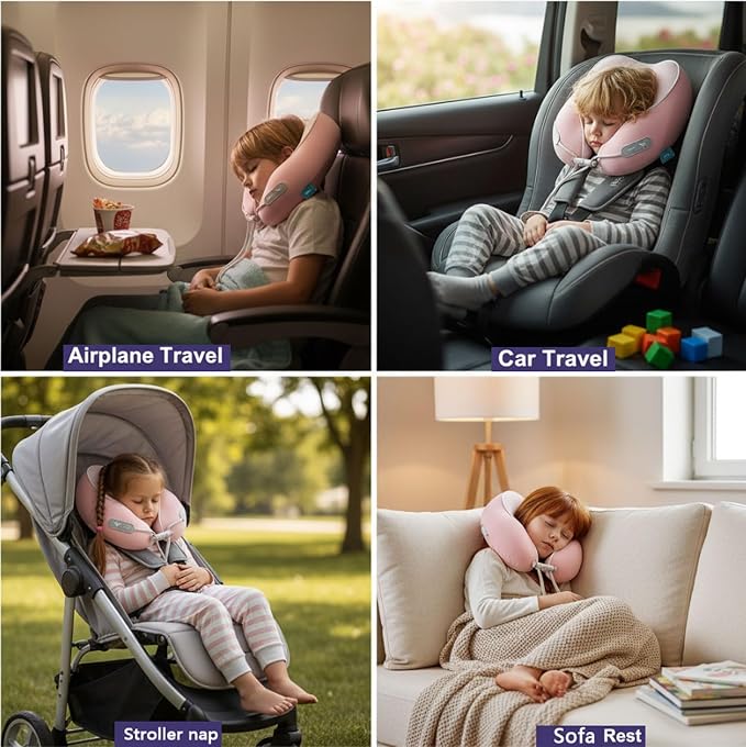 Kids Travel Pillow - Memory Foam Soft Airplane Neck Pillow for Head Neck Support,Compact Design with Hard Case,for Airplane,Car,Home Recliner,or Toddler Travel Support (Kids Pillow-Pink) - Image 4