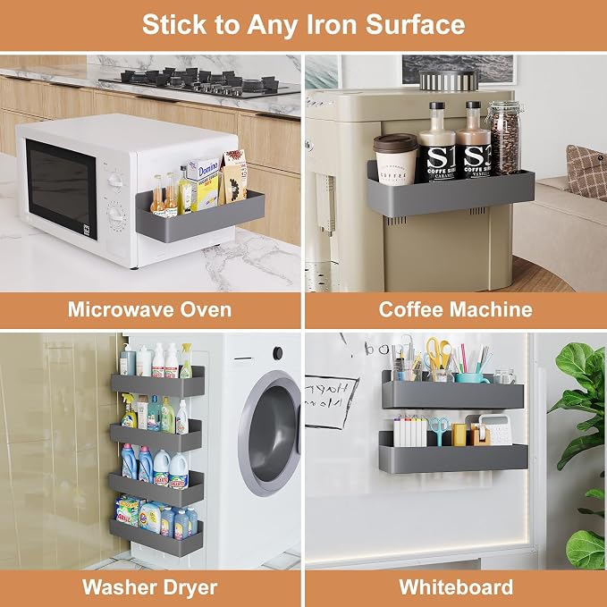 Mystozer Magnetic Spice Rack for Refrigerator, Kitchen Organizer and Storage Shelf, Grey (4 Pack)… - Image 6
